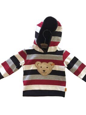 Baby Multi Colour Striped Hoodie with Bear Patch Squeaker. NEW